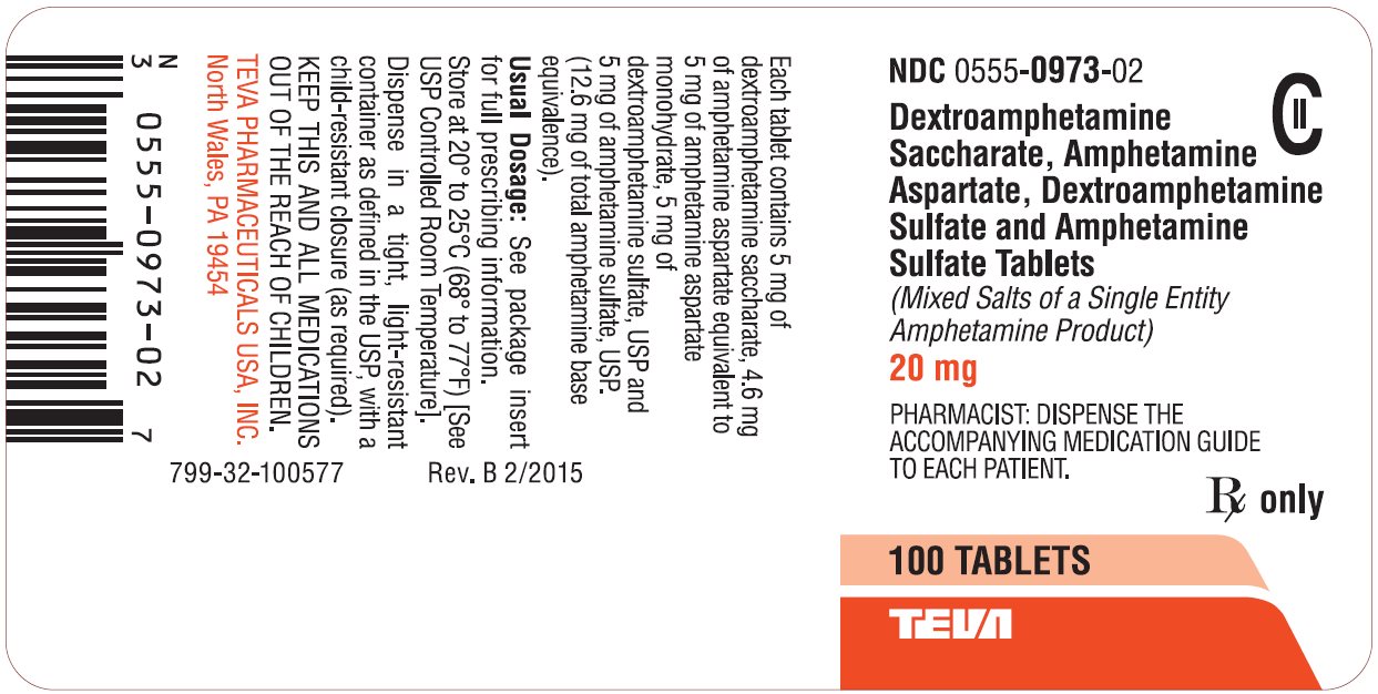 Dextroamphetamine Saccharate, Amphetamine Aspartate, Dextroamphetamine Sulfate and Amphetamine Sulfate Tablets 20 mg CII 100s Label