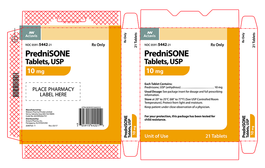 NDC 0591-5442-21 PredniSONE Tablets, USP 10 mg 21 Tablets
