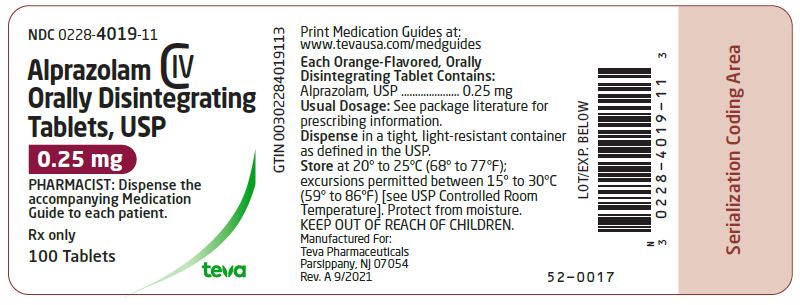 Label 0.25 mg, 100s