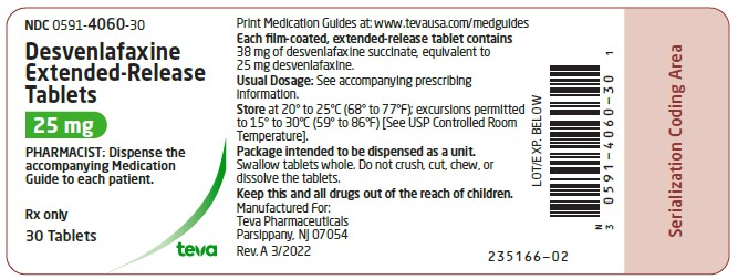 Principal Display Panel NDC 0591-4060-30 Desvenlafaxine Extended-Release Tablets 25 mg 30 Tablets Rx Only