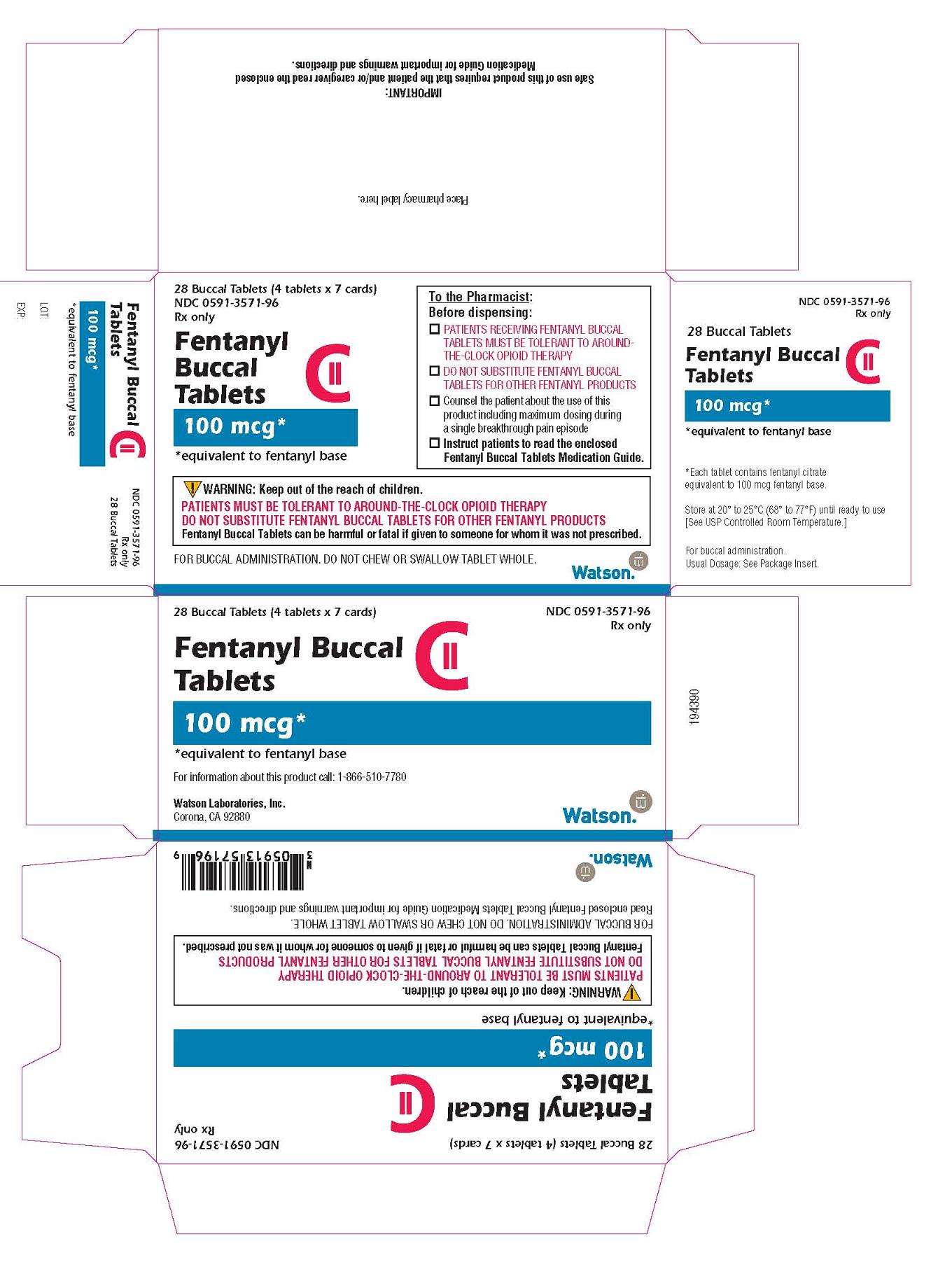 Fentanyl Buccal Tablets CII 100 mcg* *equivalent to fentanyl base