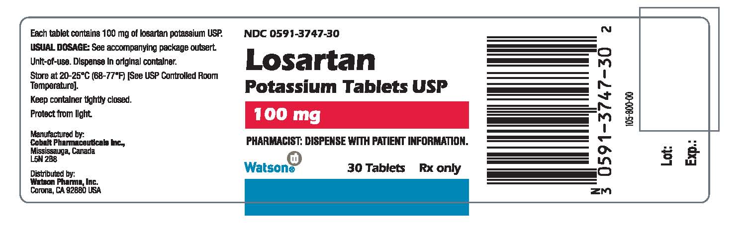 NDC 0591-3747-30 LOSARTAN Potassium Tablets USP 100 mg PHARMACIST: DISPENSE WITH PATIENT INFORMATION Watson 30 Tablets Rx only
