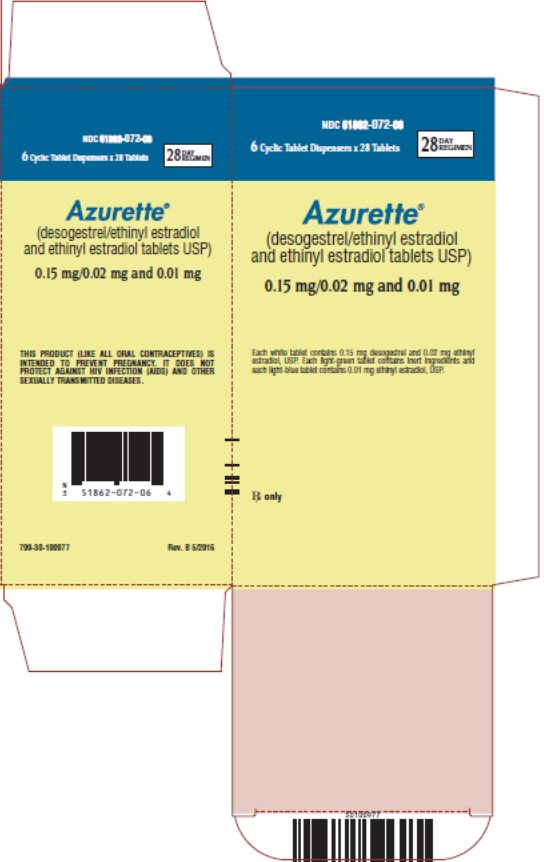Azurette® (desogestrel/ethinyl estradiol and ethinyl estradiol tablets USP) Kit, 6 Dispensers x 28 Tablets Each, Carton, Part 2 of 2