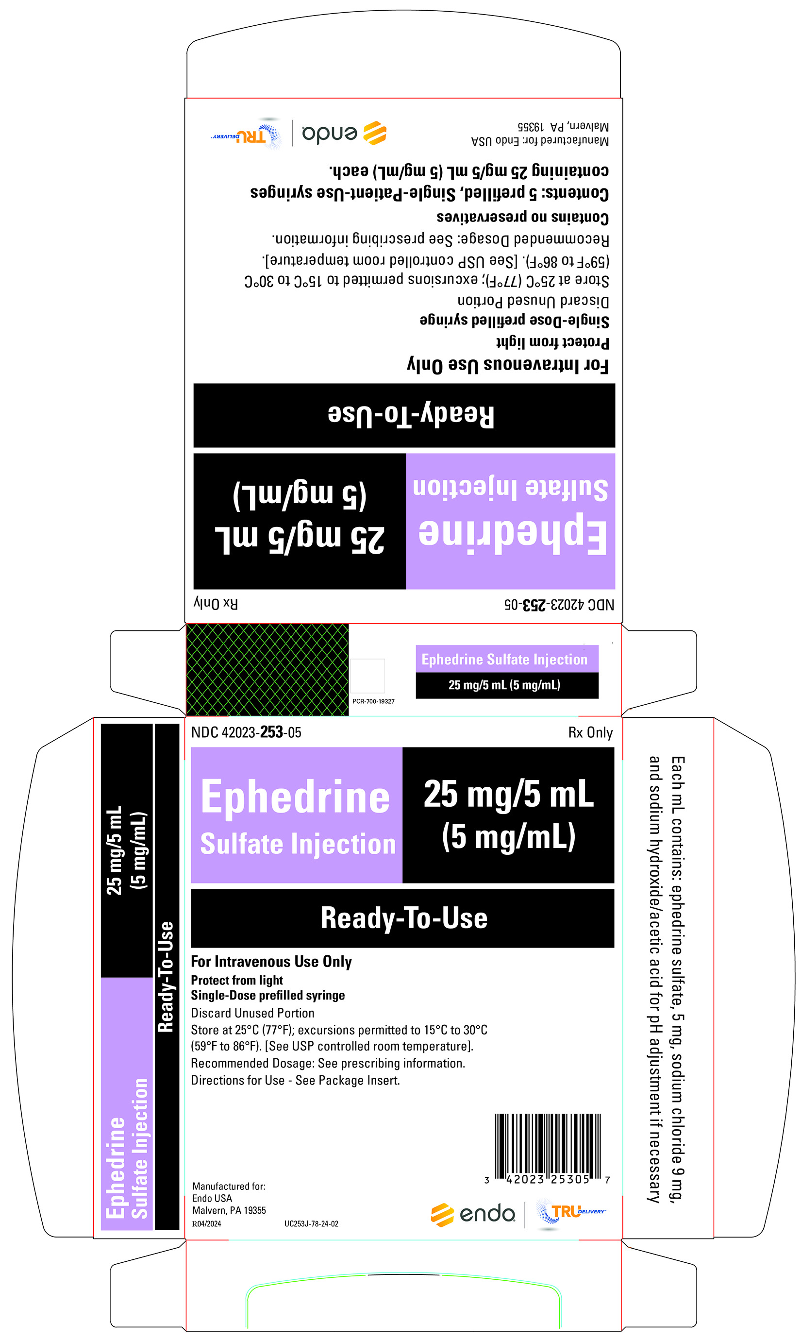This an image of the carton for Ephedrine Sulfate Injection 25 mg/5 mL (5 mg/mL) Ready-To-Use.