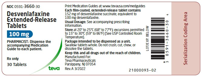 Principal Display Panel NDC 0591-3660-30 Desvenlafaxine Extended-Release Tablets 100 mg 30 Tablets Rx Only