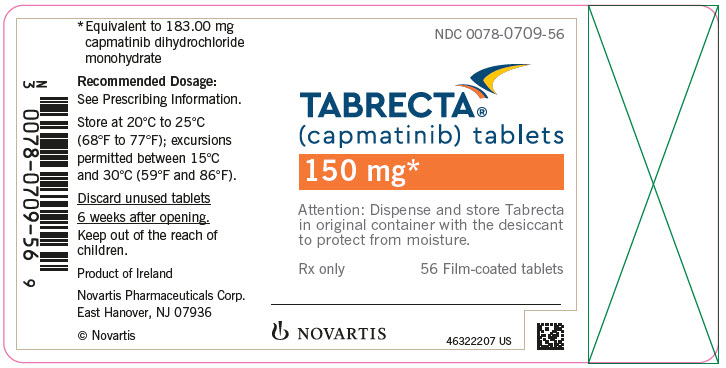 PRINCIPAL DISPLAY PANEL NDC 0078-0709-56 TABRECTA™ (capmatinib) tablets 150 mg* Attention: Dispense and store Tabrecta in original container with the desiccant to protect from moisture. Rx only 56 Film-coated tablets NOVARTIS 