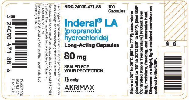 NDC 24090-471-88
Inderal® LA
(propranolol hydrochloride)
Long- Acting Capsules 
80 mg
100 Capsules 
Rx only
