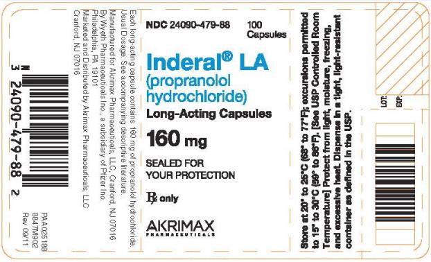 NDC 24090-479-88
Inderal® LA
(propranolol hydrochloride)
Long- Acting Capsules 
160 mg
100 Capsules 
Rx only
