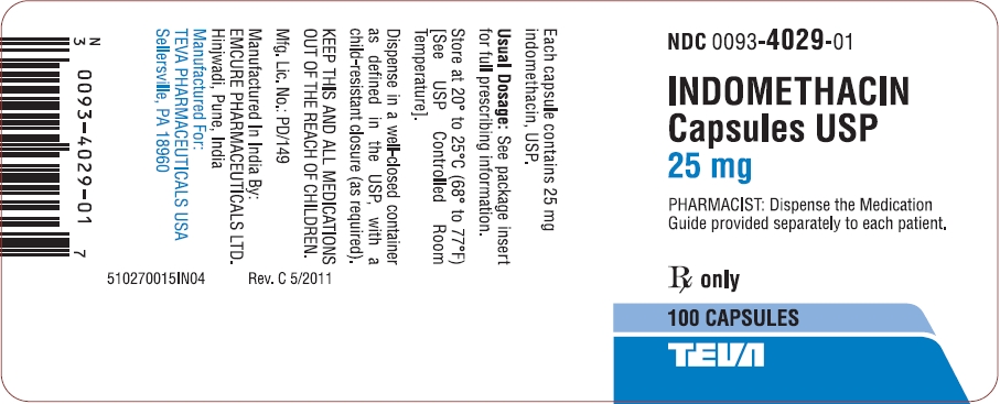 Indomethacin Capsules USP 25mg 100s Label
