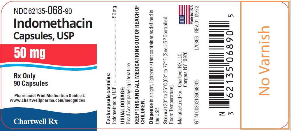 Indomethacin Capsules, USP 50 mg  - NDC 62135-068-90 - 90 Capsules Label