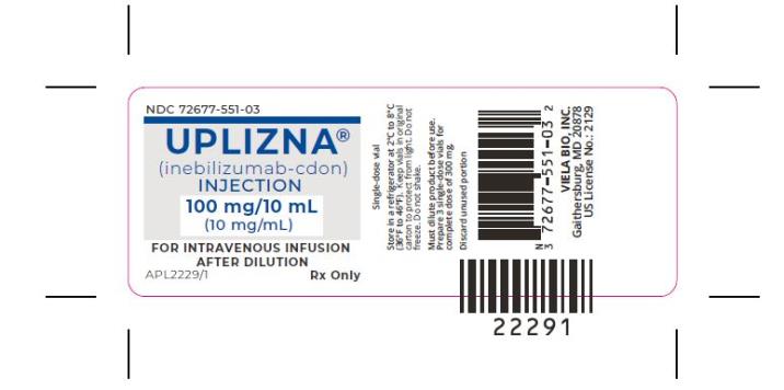 PRINCIPAL DISPLAY PANEL NDC 72677-551-03 UPLIZNA® (inebilizumab-cdon) INJECTION 100 mg/10 mL FOR INTRAVENOUS INFUSION AFTER DILUTION Rx Only