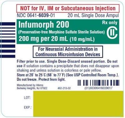 INFUMORPH 200 (Preservative-free Morphine Sulfate Sterile Solution) CII 200 mg/20 mL (10 mg/mL) 20 mL Ampul Ampul Label