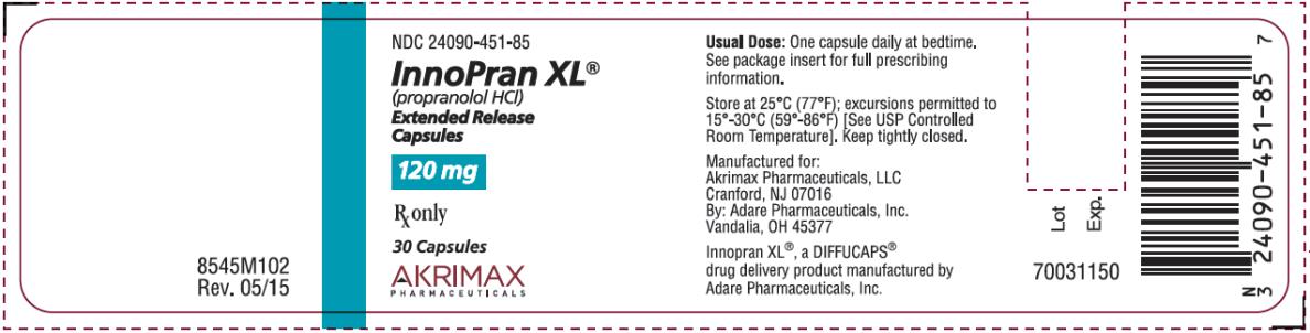 PRINCIPAL DISPLAY PANEL - 120 mg Capsule NDC 24090-451-85 InnoPran XL® (propranolol HCl) Extended Release Capsules 120 mg Rx only 30 Capsules