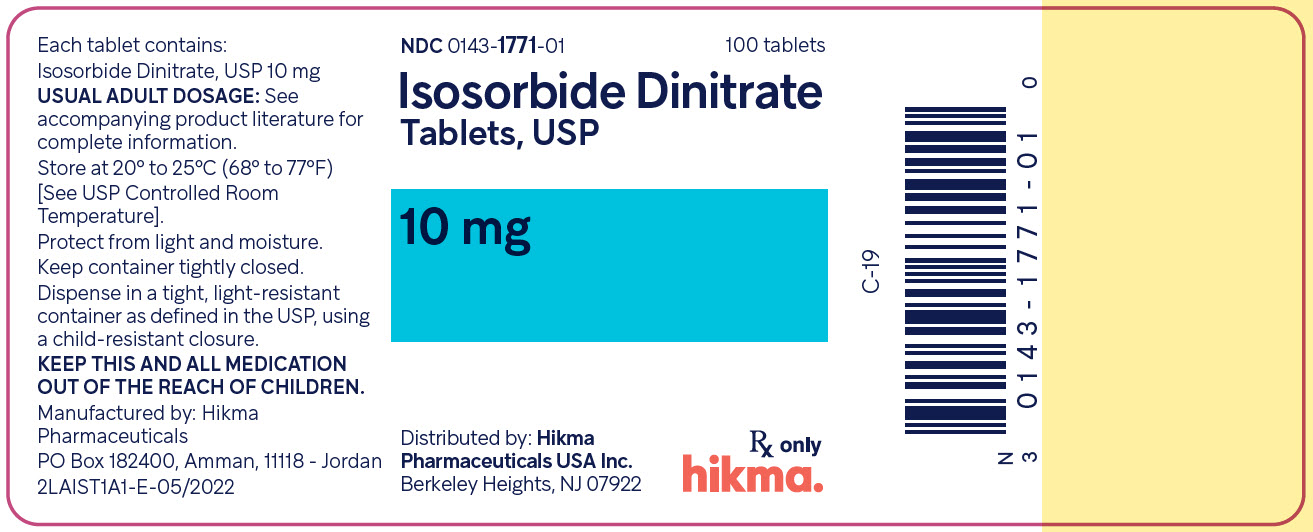 NDC 0143-1771-01 Isosorbide Dinitrate Tablets, USP 10 mg 100 Tablets Rx Only