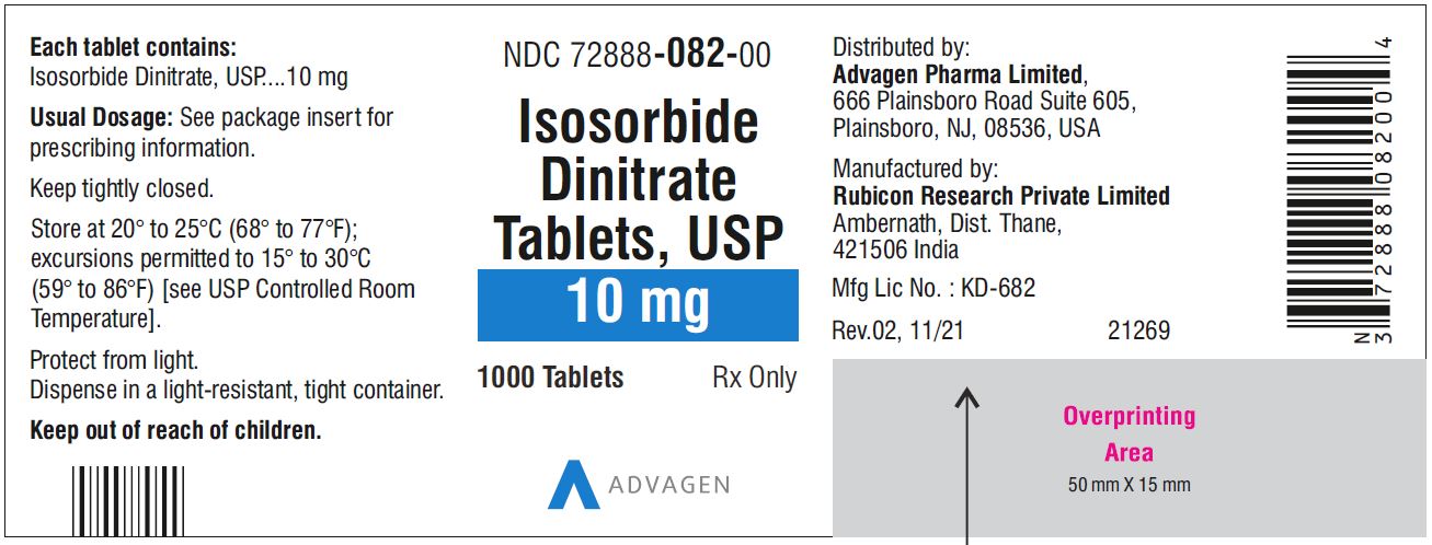 Isosorbide Dinitrate Tablets 10 mg - NDC 72888-082-00  - 1000 Tablets Bottle