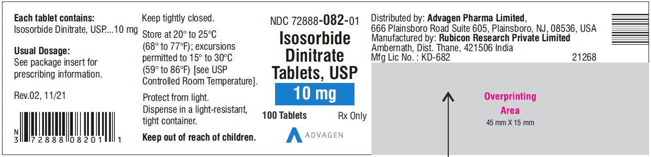 Isosorbide Dinitrate Tablets 10 mg - NDC 72888-082-01  - 100 Tablets Bottle