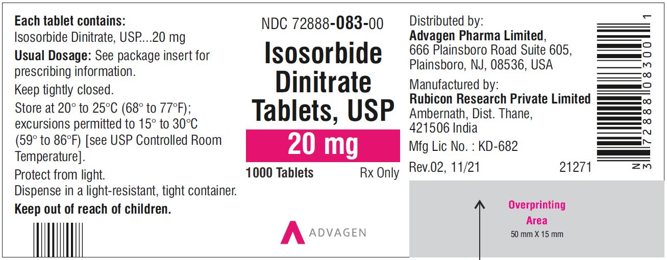 Isosorbide Dinitrate Tablets 20 mg - NDC 72888-083-00 - 1000 Tablets Bottle