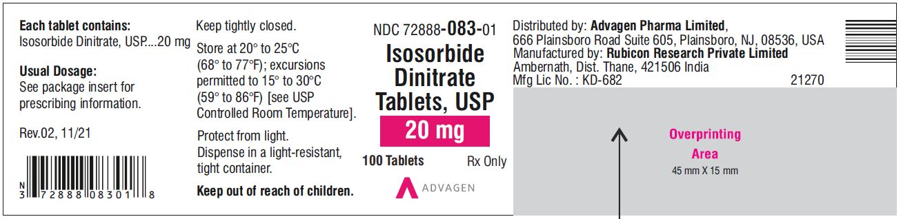Isosorbide Dinitrate Tablets 20 mg - NDC 72888-083-01 - 100 Tablets Bottle