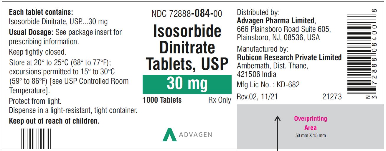 Isosorbide Dinitrate Tablets 30 mg - NDC 72888-084-00  - 1000 Tablets Bottle