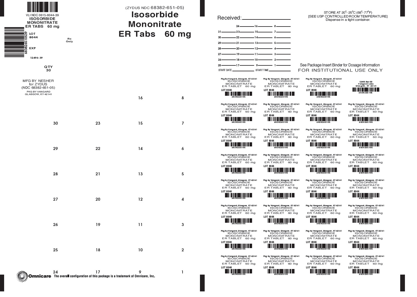 Isosorbide Monoitrate ER 60mg bingo card label