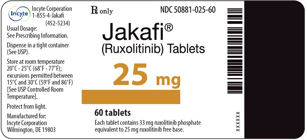 Jakafi (Ruxolitinib) 25mg Tablets - 60 Tablet Bottle Label