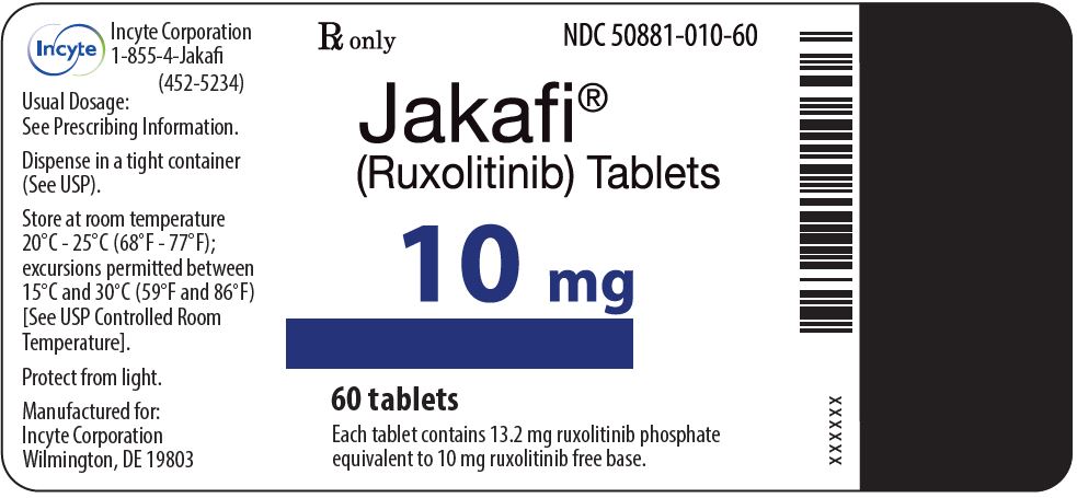 Jakafi (Ruxolitinib) 10mg Tablets - 60 Tablet Bottle Label