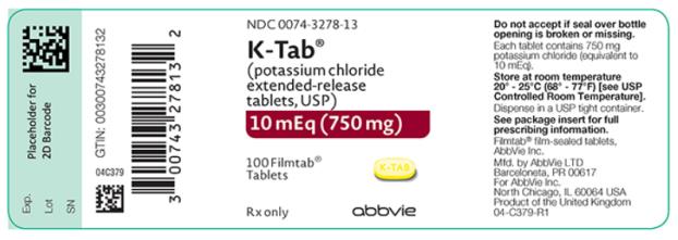 PRINCIPAL DISPLAY PANEL
NDC 0074-3278-13
K-Tab
(potassium chloride 
extended-release tablets, USP)
10 mEq (750 mg)
100 Filmtab
Tablets
Rx Only
