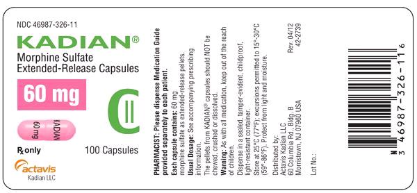 KADIAN 60 mg Bottle Label x 100 capsules NDC 46987-326-11