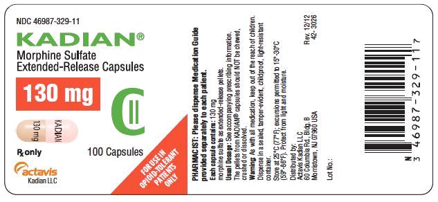 KADIAN 130 mg Bottle Label x 100 capsules NDC 46987-329-11