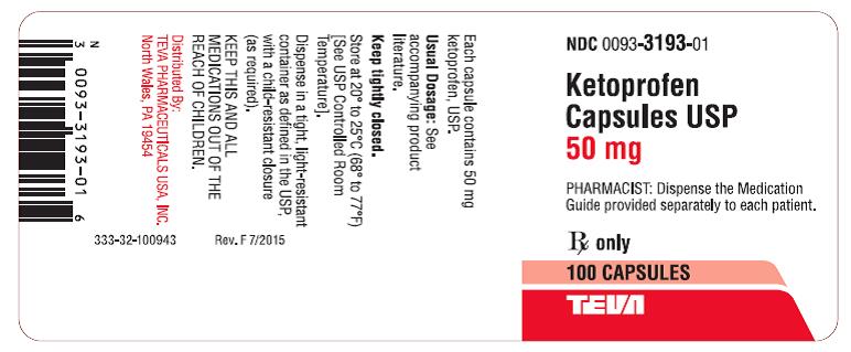 Ketoprofen Capsules USP 50 mg 100s Label