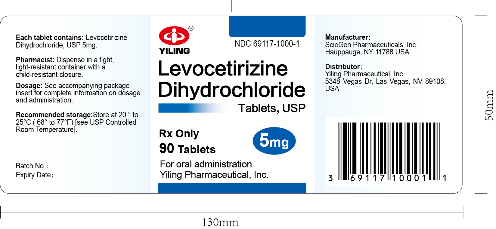 Levocetirizine Dihydrochloride Tablets 5mg