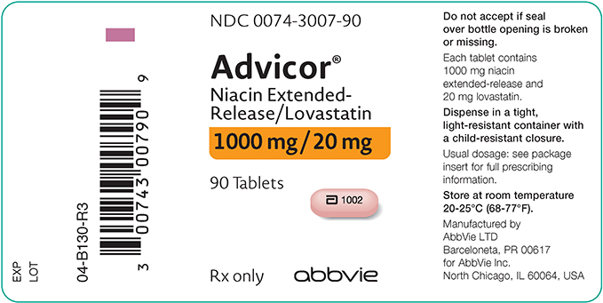 Advicor ER 1000mg/20mg 90 ct tablets