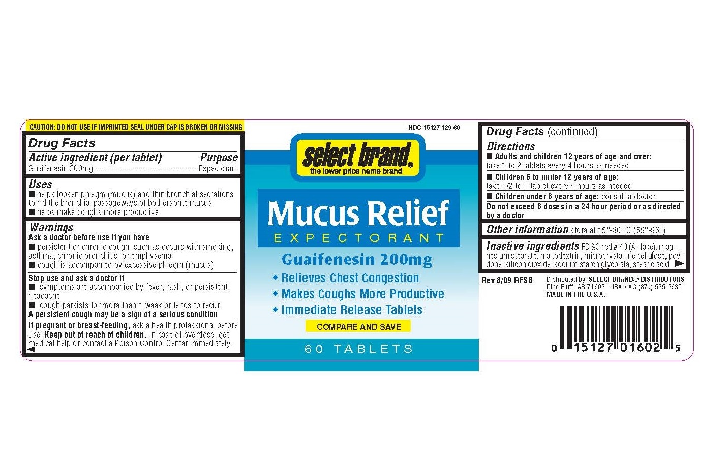 Select Brand Mucus Relief | Guaifenesin Tablet Breastfeeding