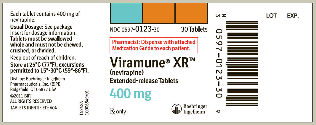 VIRAMUNE XR tablets, 400 mg NDC 0597-0123-30