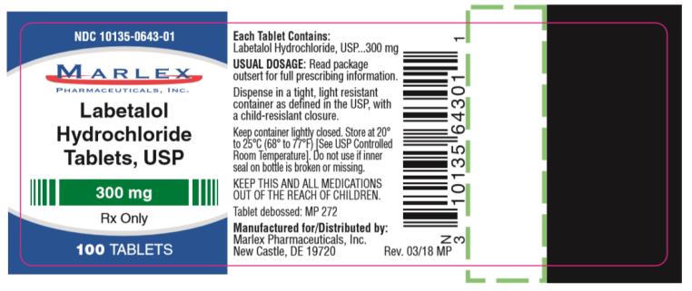 NDC 10135-0643-01
Labetalol
Hydrochloride
Tablets, USP
300 mg
Rx Only
100 Tablets 
