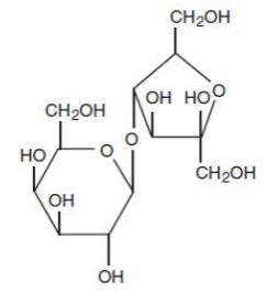The structural formula for lactulose.