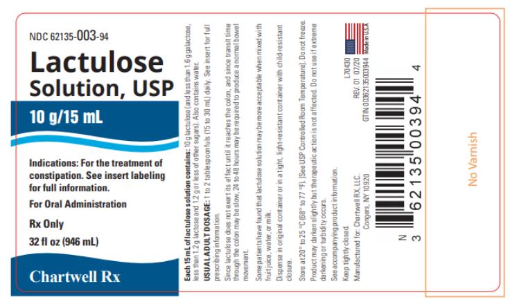 PRINCIPAL DISPLAY PANEL
NDC 62135-003-94
Lactulose
Solution, USP
10 g/15 mL
Indications: For the treatment of
constipation. See insert labeling
for full information.
For Oral Administration
Rx Only
32