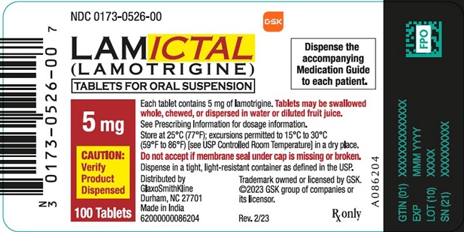 Lamictal 5mg tablet for Oral Suspension 100 count label