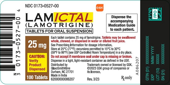 Lamictal 25 mg tablet for Oral Suspension 100 count label