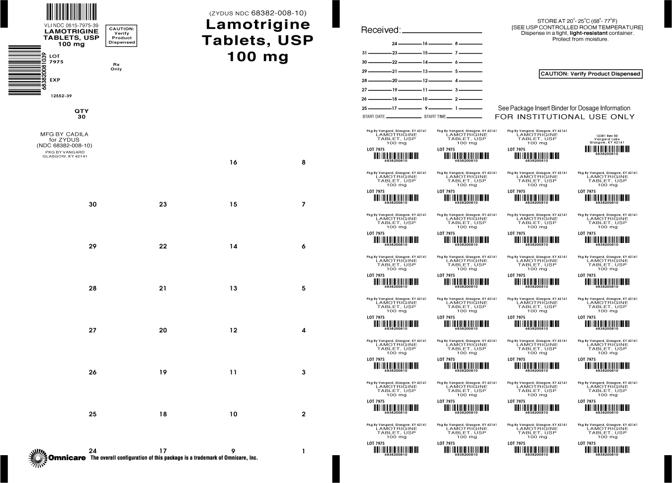 Lamotrigine 100mg bingo card label