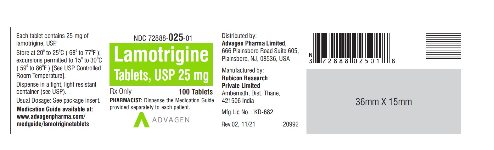 Lamotrigine Tablets 25mg 100 Count
