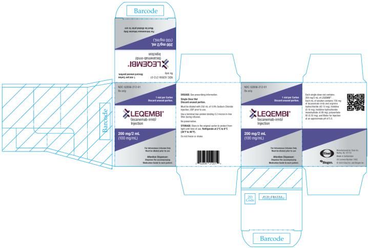 LEQEMBI®
NDC 62856-212-01
(lecanemab-irmb)
Injection
200 mg/2 mL
(100 mg/mL)
