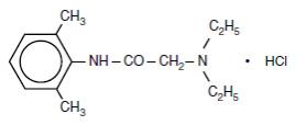 The structural formula of Lidocaine HCl.