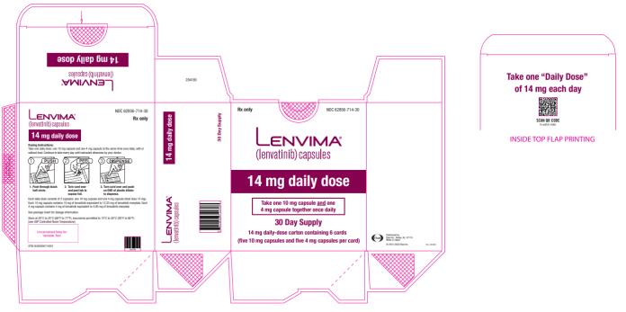 NDC 62856-714-30
Lenvima
(lenvatinib) capsules
14 mg daily dose
30 day supply
14 mg daily- dose carton containing 6 cards
