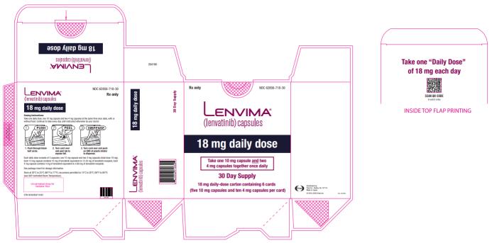 NDC 62856-718-30
Lenvima
(lenvatinib) capsules
18 mg daily dose
30 day supply
18 mg daily-dose carton containing 6 cards
