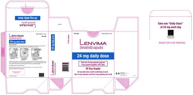 NDC 62856-724-30
Lenvima
(lenvatinib) capsules
24 mg daily dose
30 day supply
24 mg daily- dose carton containing 6 cards

