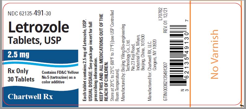 Letrozole Tablets, USP - NDC 62135-491-30 - Bottle of 30 Tablets