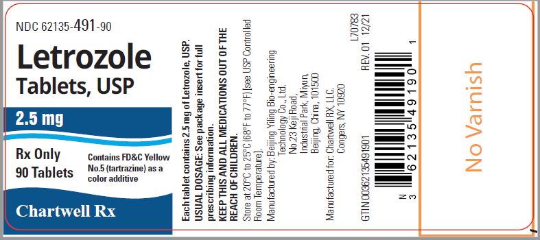 Letrozole Tablets, USP - NDC 62135-491-90 - Bottle of 90 Tablets