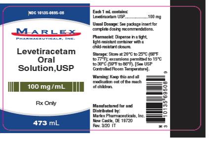 PRINCIPAL DISPLAY PANEL - 473 mL Bottle Label
NDC 10135-0695-08
Levetiracetam
Oral Solution, USP
100 mg/mL
Dispense accompanying
Medication Guide
to each patient.
Rx only
16 fl oz (473 mL)
