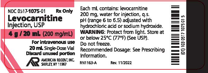 levocarnitine 20 mL single dose vial label